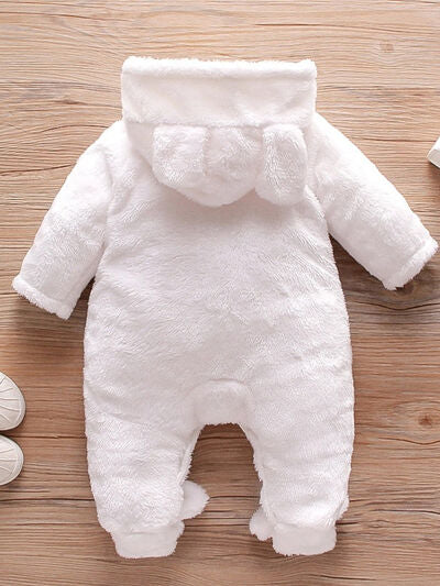 PREORDER- Baby Rabbit Decor Long Sleeve Hooded Snapped Jumpsuit