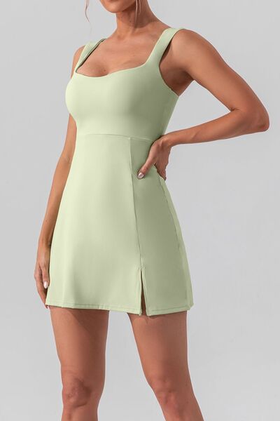 PREORDER- Square Neck Sleeveless Slit Mini Active Dress