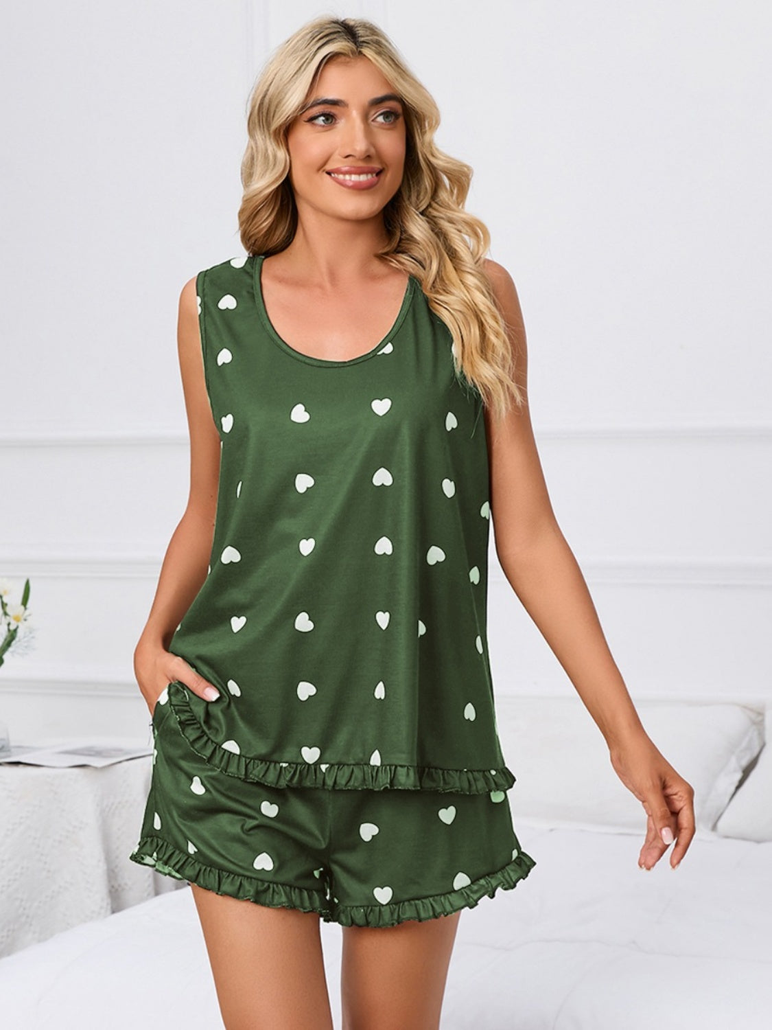 PREORDER- Heart Scoop Neck Tank and Shorts Lounge Set