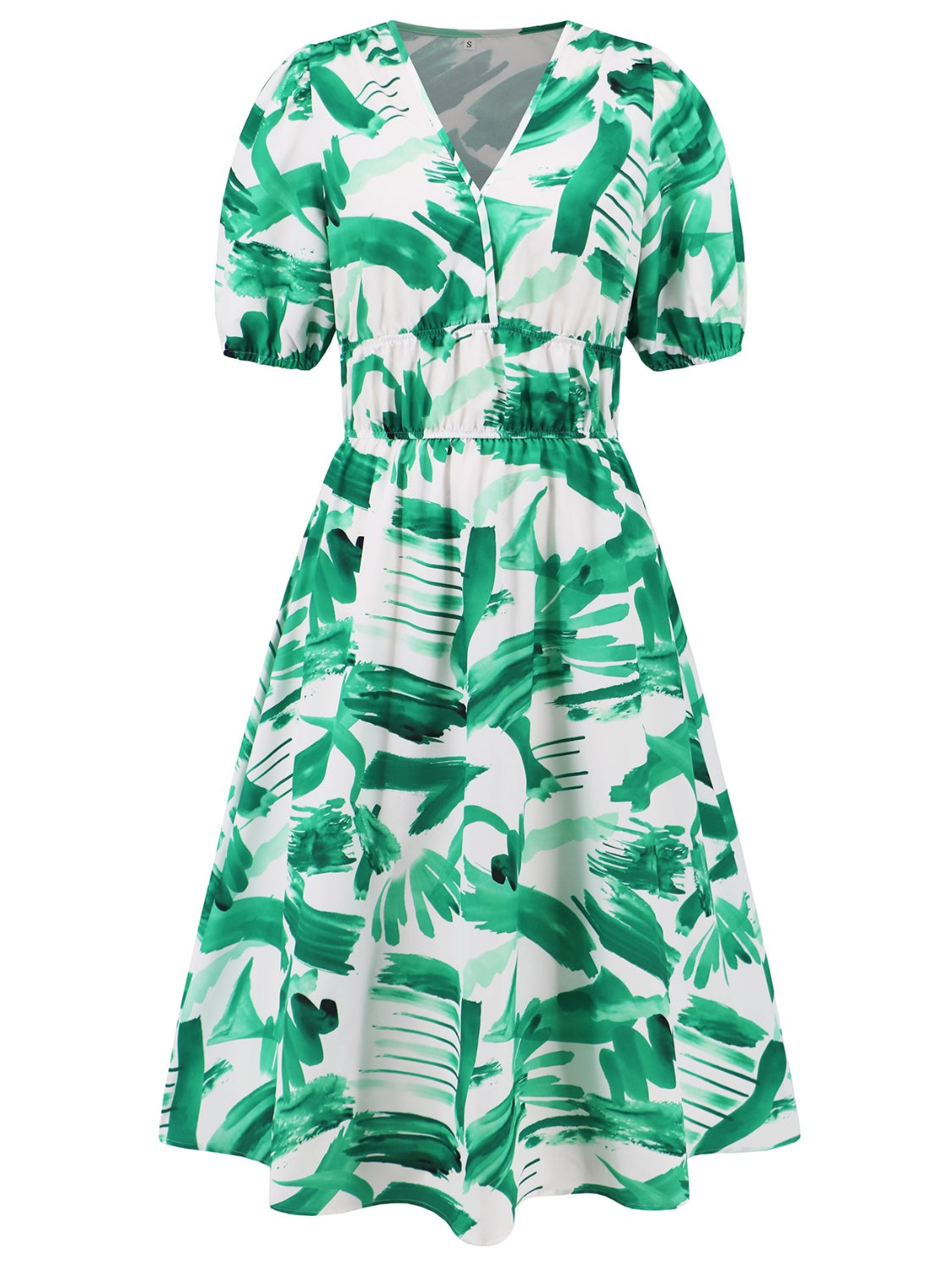 PREORDER- Ruched Printed Surplice Short Sleeve Dress