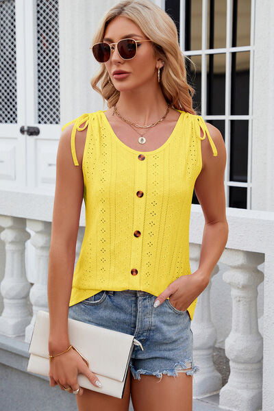 PREORDER- Eyelet Round Neck Wide Strap Tank