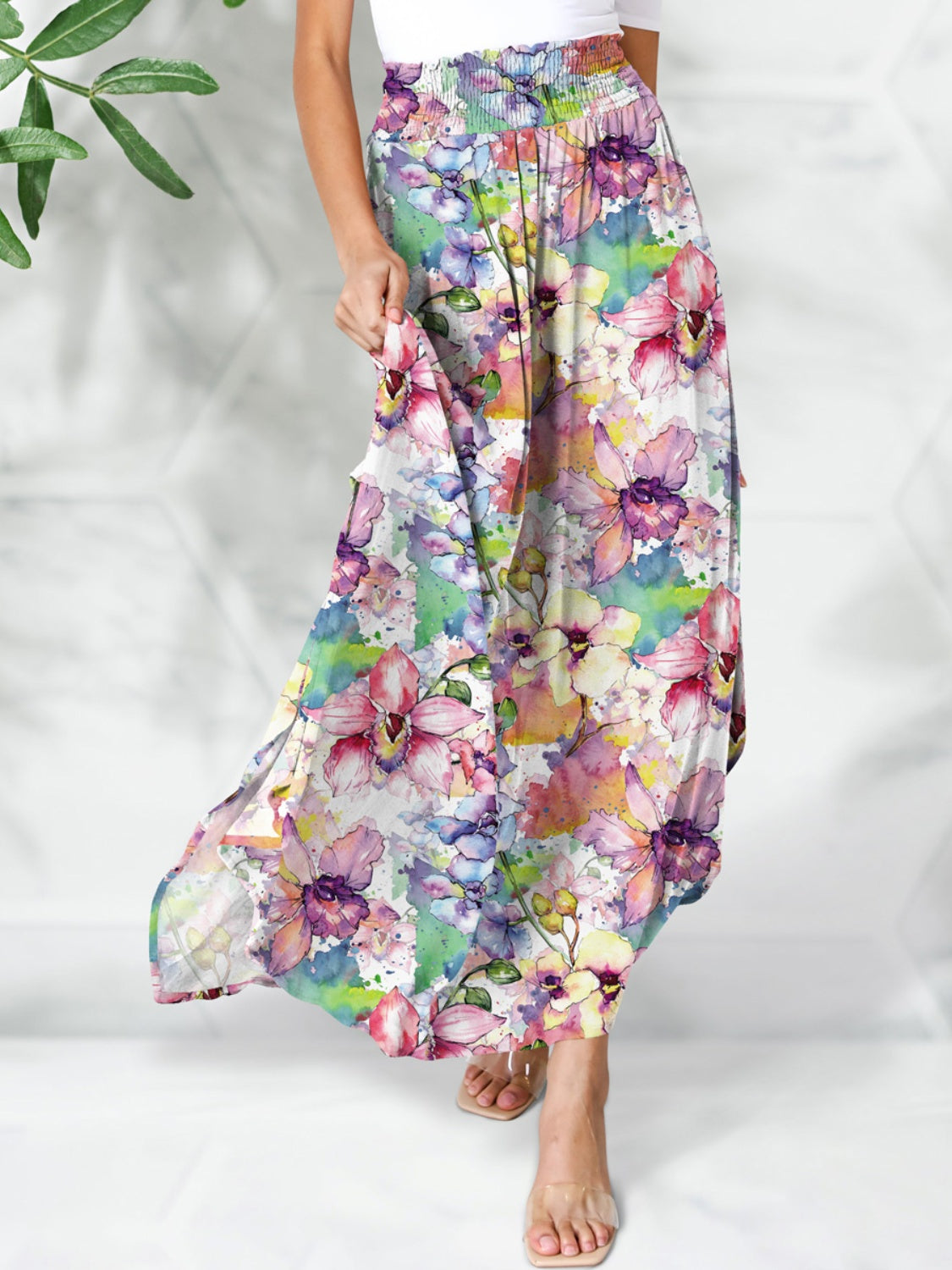 PREORDER- Smocked Printed Elastic Waist Maxi Skirt