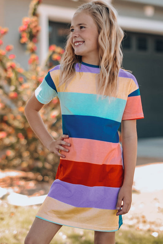 PREORDER- Girls Color Block Side Slit Mini Dress