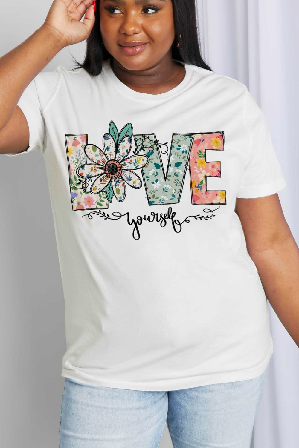 PREORDER- Simply Love Full Size LOVE YOURSELF Graphic Cotton Tee