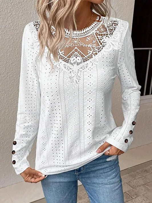 PREORDER- Eyelet Lace Detail Long Sleeve Blouse