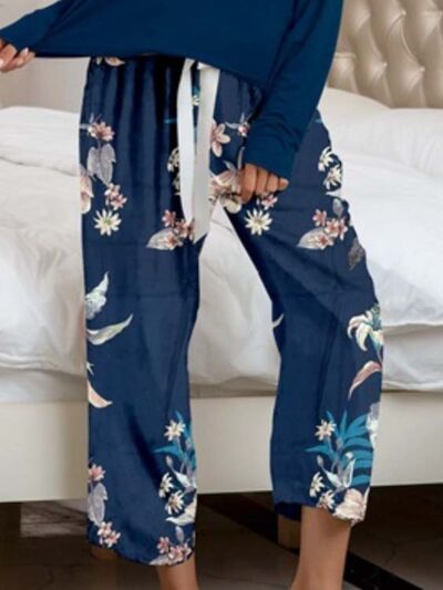 PREORDER- Round Neck Top and Printed Pants Lounge Set