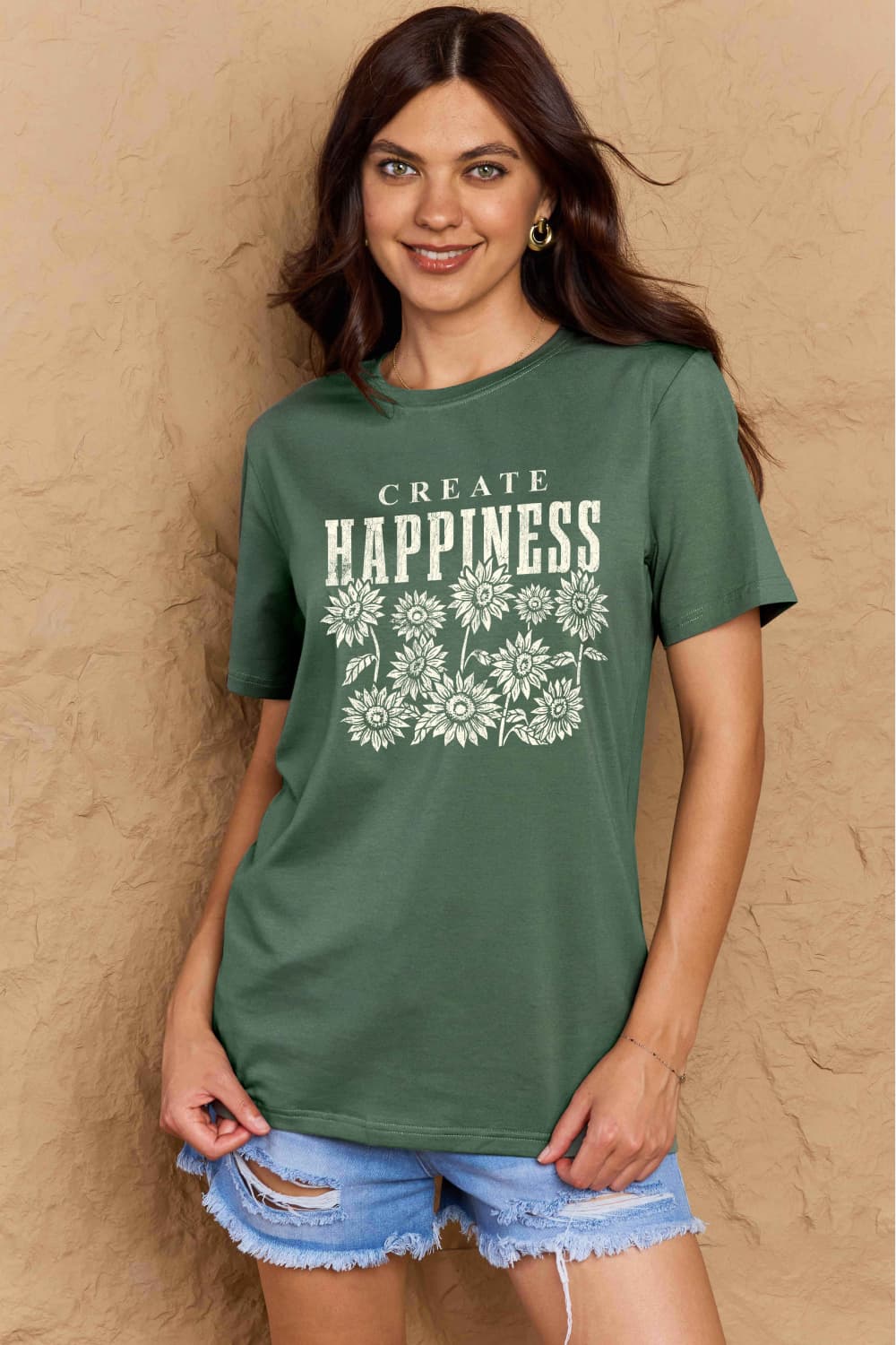 PREORDER- Simply Love Full Size CREATE HAPPINESS Graphic Cotton T-Shirt