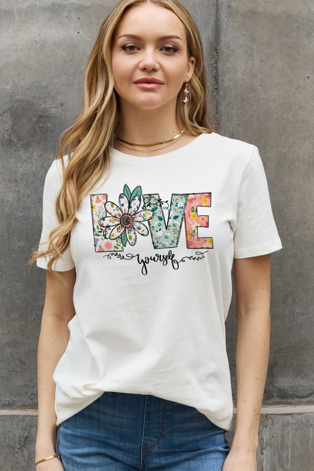 PREORDER- Simply Love Full Size LOVE YOURSELF Graphic Cotton Tee