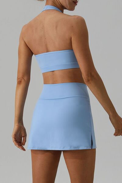 PREORDER- Halter Neck Tank and Slit Skirt Active Set