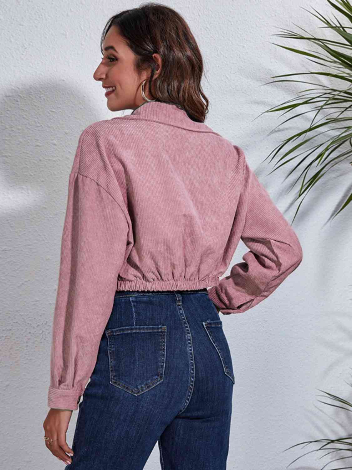 PREORDER- Collared Neck Dropped Shoulder Buttoned Jacket