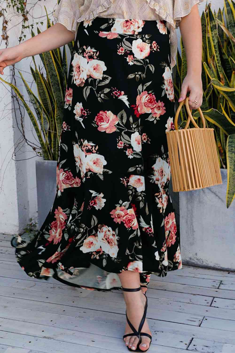 PREORDER- Plus Size Floral High-Rise Skirt