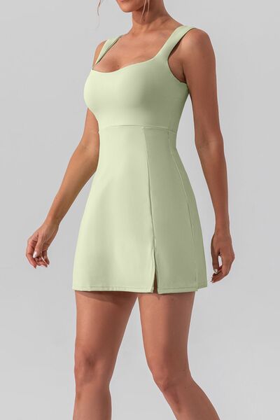 PREORDER- Square Neck Sleeveless Slit Mini Active Dress