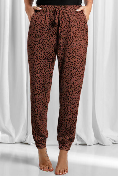 PREORDER- Full Size Leopard Drawstring Pocketed Pants