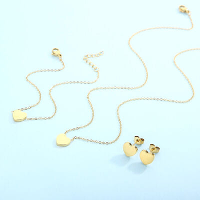 PREORDER- Heart Necklace, Bracelet and Stud Earrings Jewelry Set