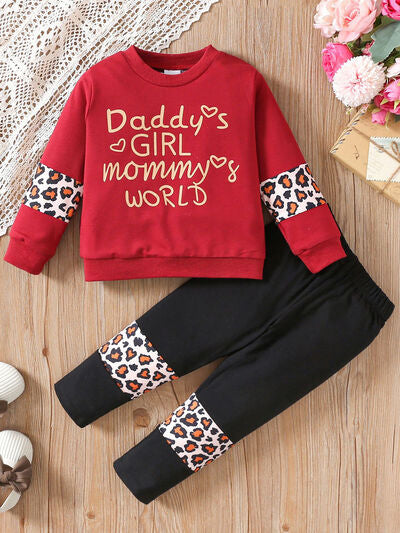 PREORDER- Girls DADDY'S GIRL MOMMY'S WORLD Leopard Top and Pants Set