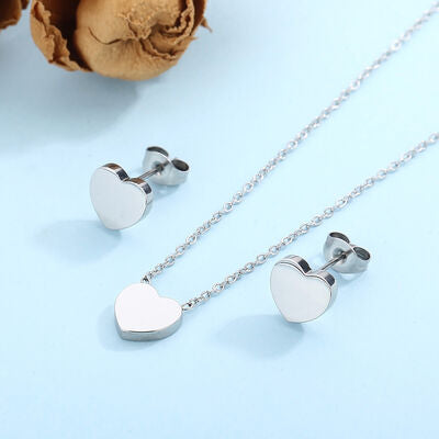 PREORDER- Heart Necklace, Bracelet and Stud Earrings Jewelry Set