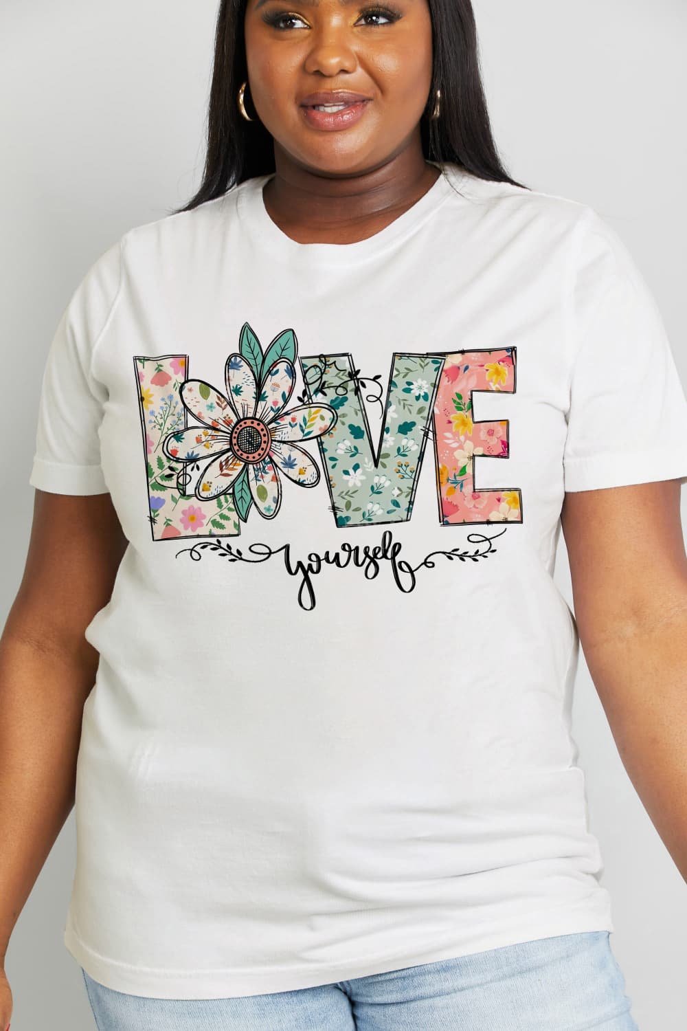 PREORDER- Simply Love Full Size LOVE YOURSELF Graphic Cotton Tee