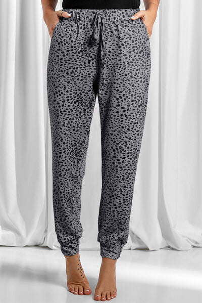 PREORDER- Full Size Leopard Drawstring Pocketed Pants