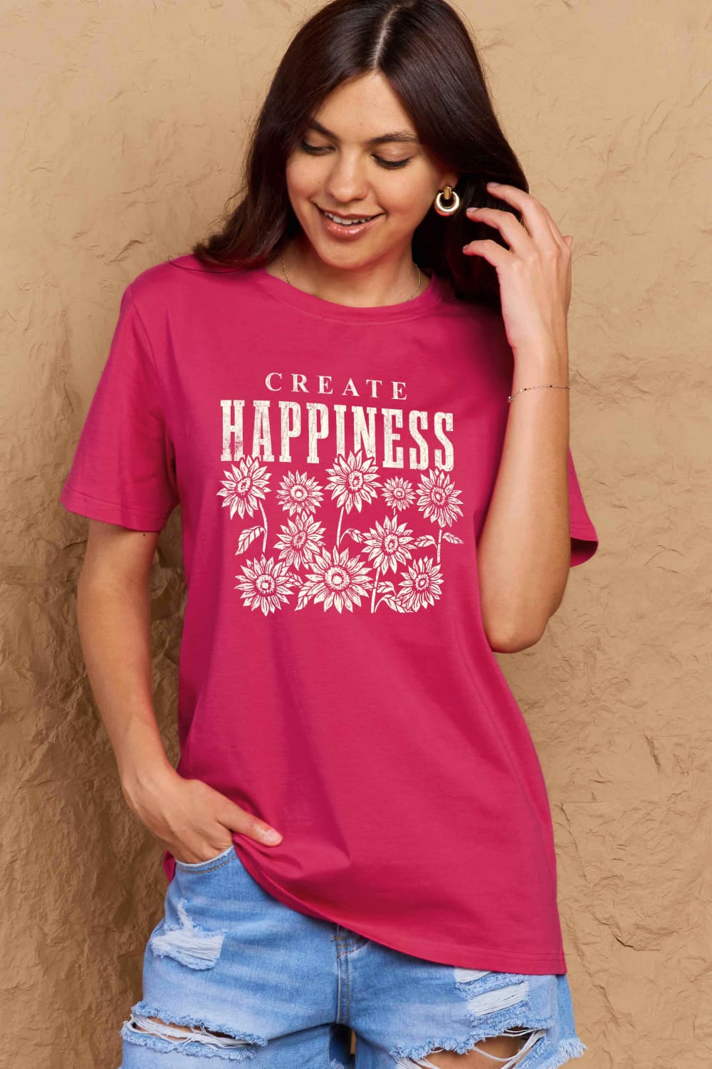 PREORDER- Simply Love Full Size CREATE HAPPINESS Graphic Cotton T-Shirt