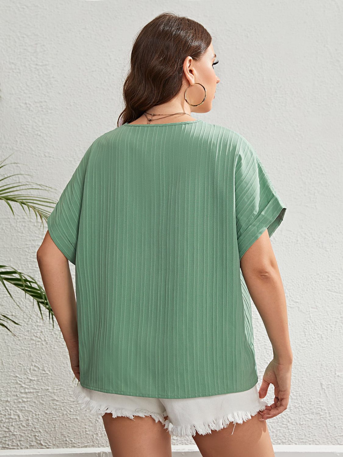 PREORDER- Plus Size Buttoned V-Neck Short Sleeve Top