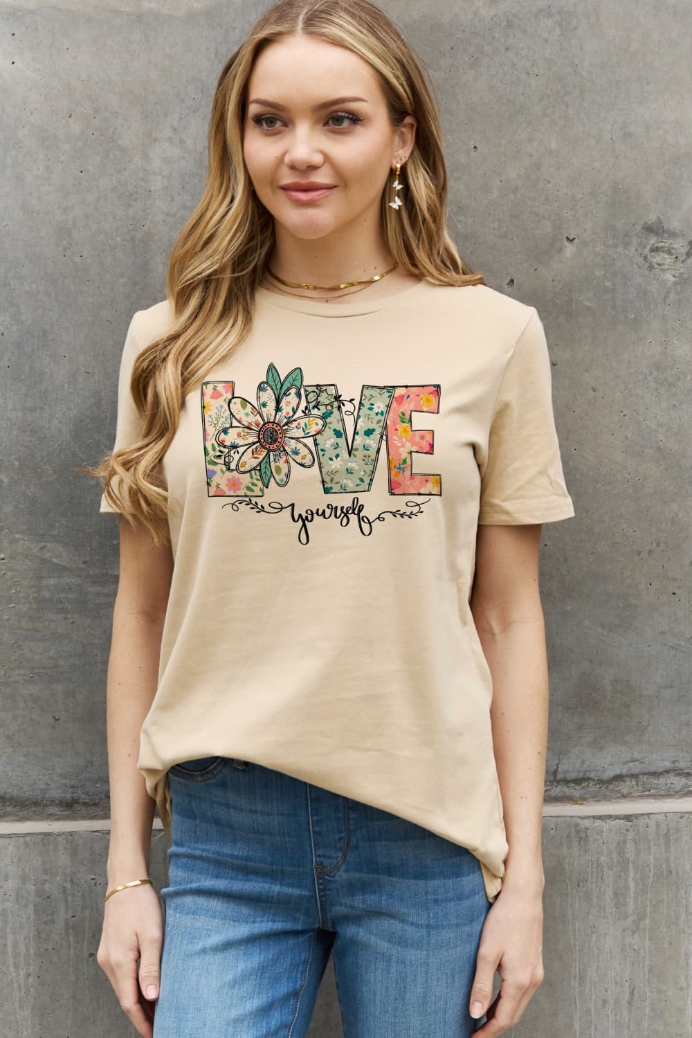 PREORDER- Simply Love Full Size LOVE YOURSELF Graphic Cotton Tee