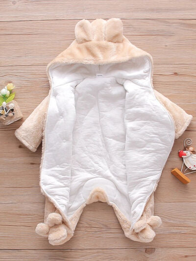 PREORDER- Baby Rabbit Decor Long Sleeve Hooded Snapped Jumpsuit