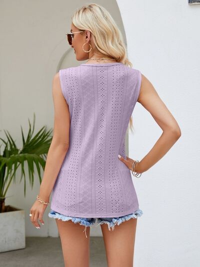 PREORDER- Eyelet Lace Detail V-Neck Tank