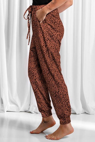 PREORDER- Full Size Leopard Drawstring Pocketed Pants