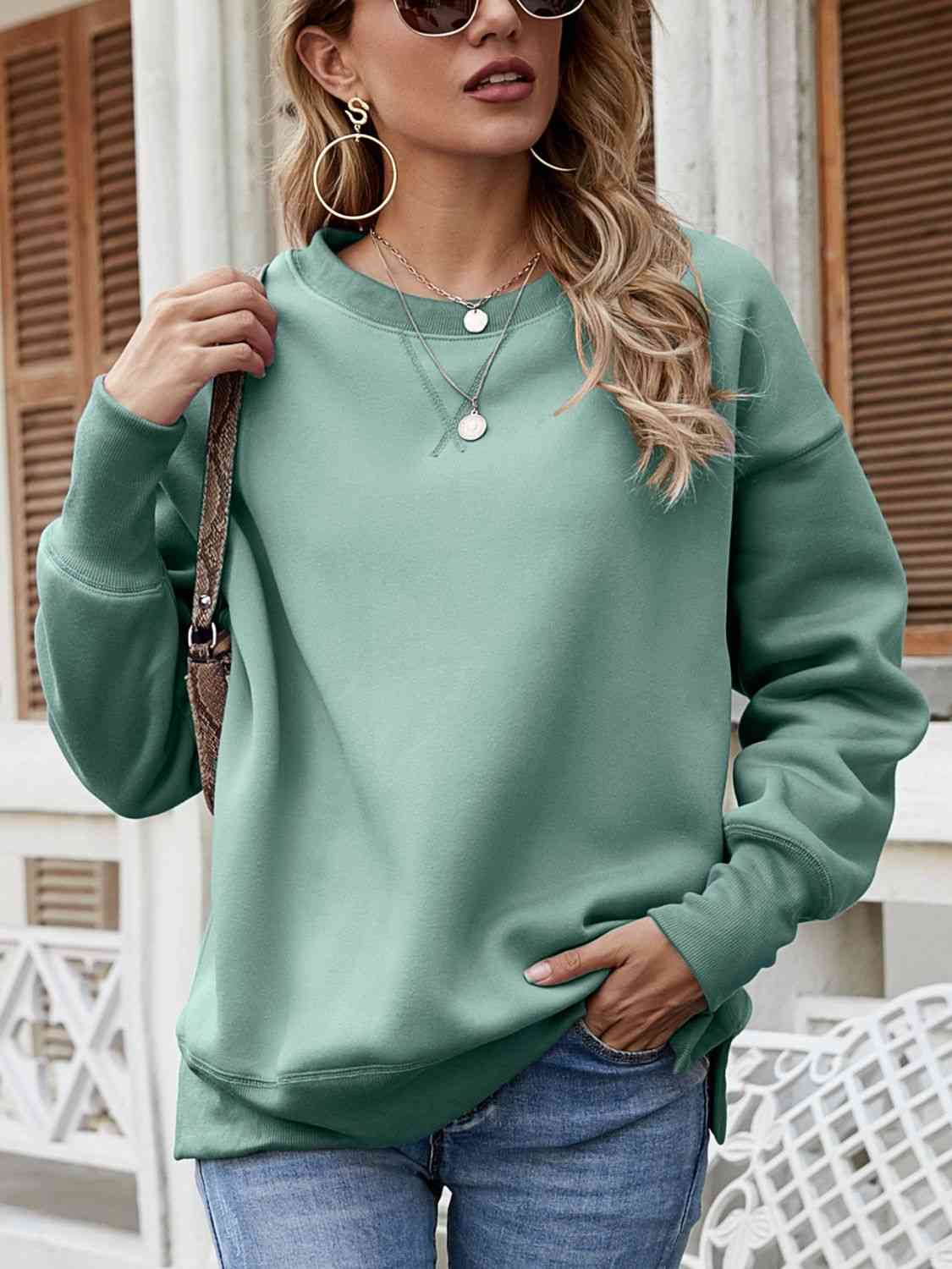 PREORDER- Dropped Shoulder Slit Sweatshirt