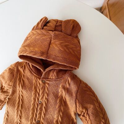 PREORDER- Baby Cable-Knit Long Sleeve Hooded Snapped Jumpsuit
