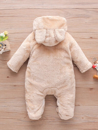 PREORDER- Baby Rabbit Decor Long Sleeve Hooded Snapped Jumpsuit