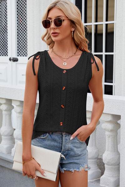 PREORDER- Eyelet Round Neck Wide Strap Tank