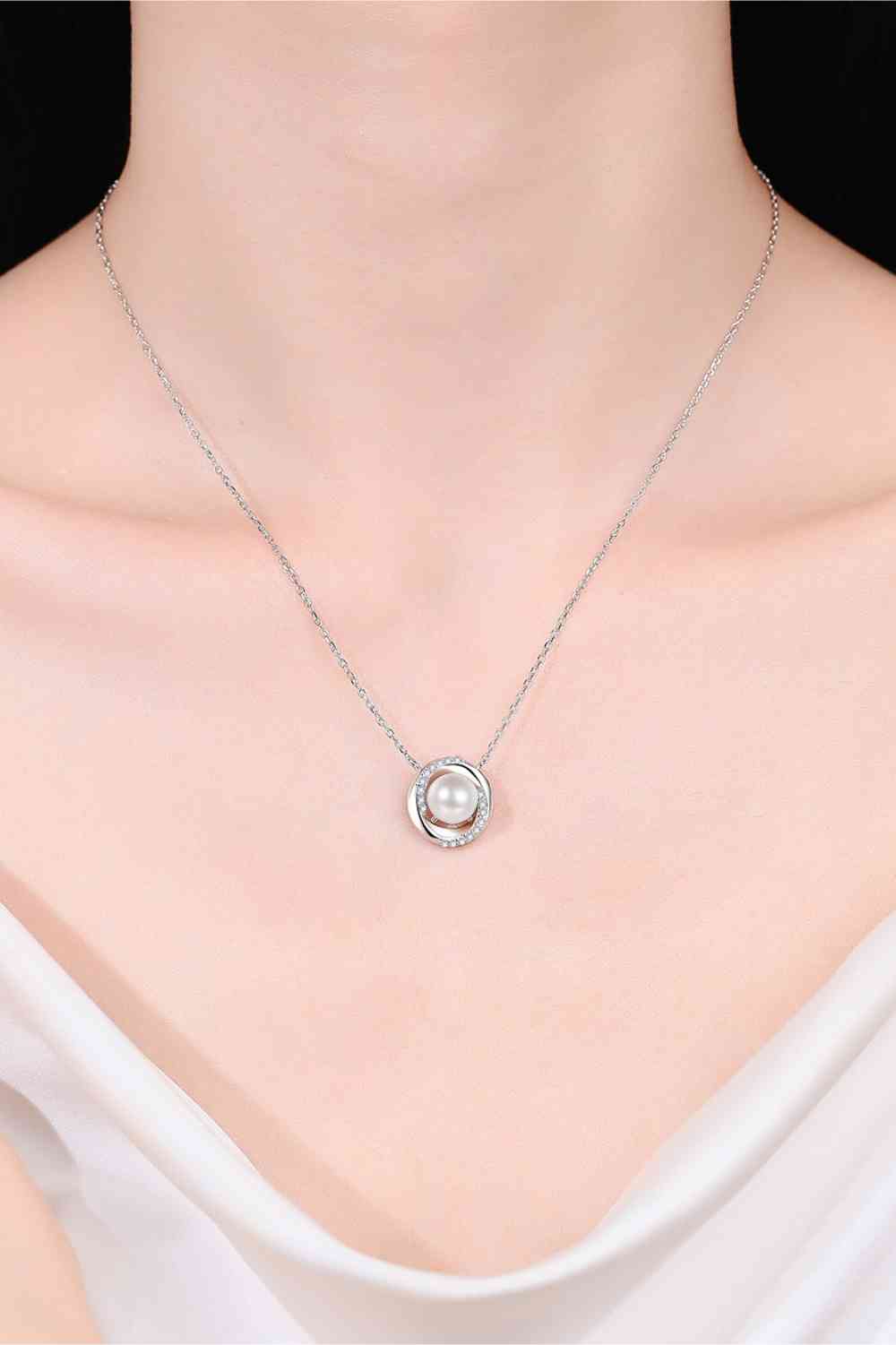 PREORDER- Moissanite Pearl Rhodium-Plated Necklace