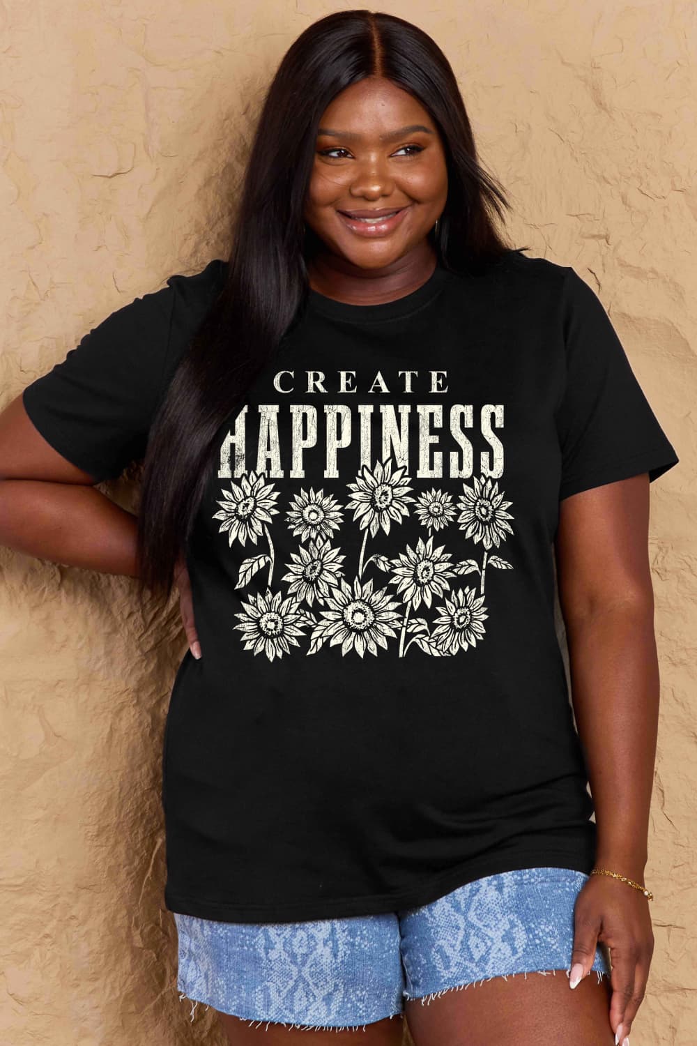 PREORDER- Simply Love Full Size CREATE HAPPINESS Graphic Cotton T-Shirt