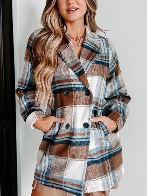 PREORDER- Plaid Double-Breasted Long Sleeve Coat