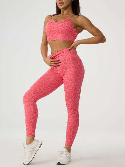 PREORDER- Leopard Crisscross Top and Leggings Active Set