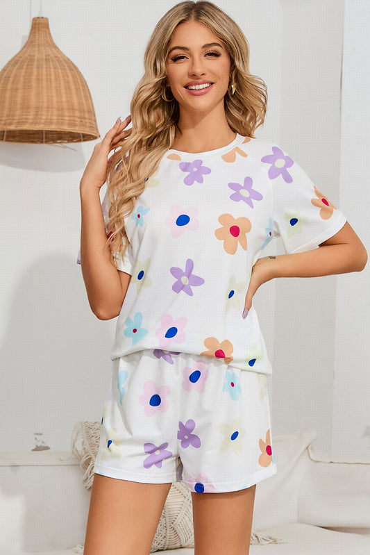 PREORDER- Floral Round Neck Raglan Sleeve Top and Shorts Lounge Set