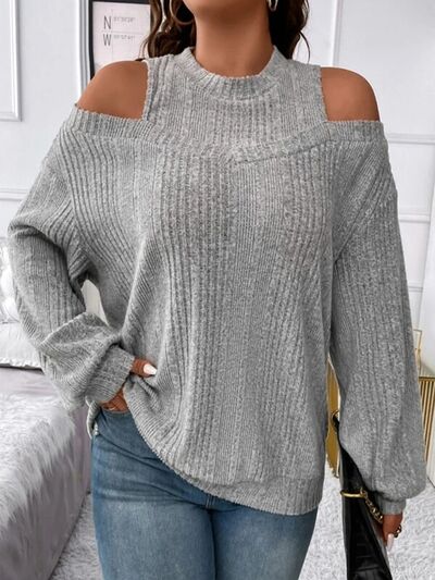 PREORDER- Round Neck Cold Shoulder Sweater
