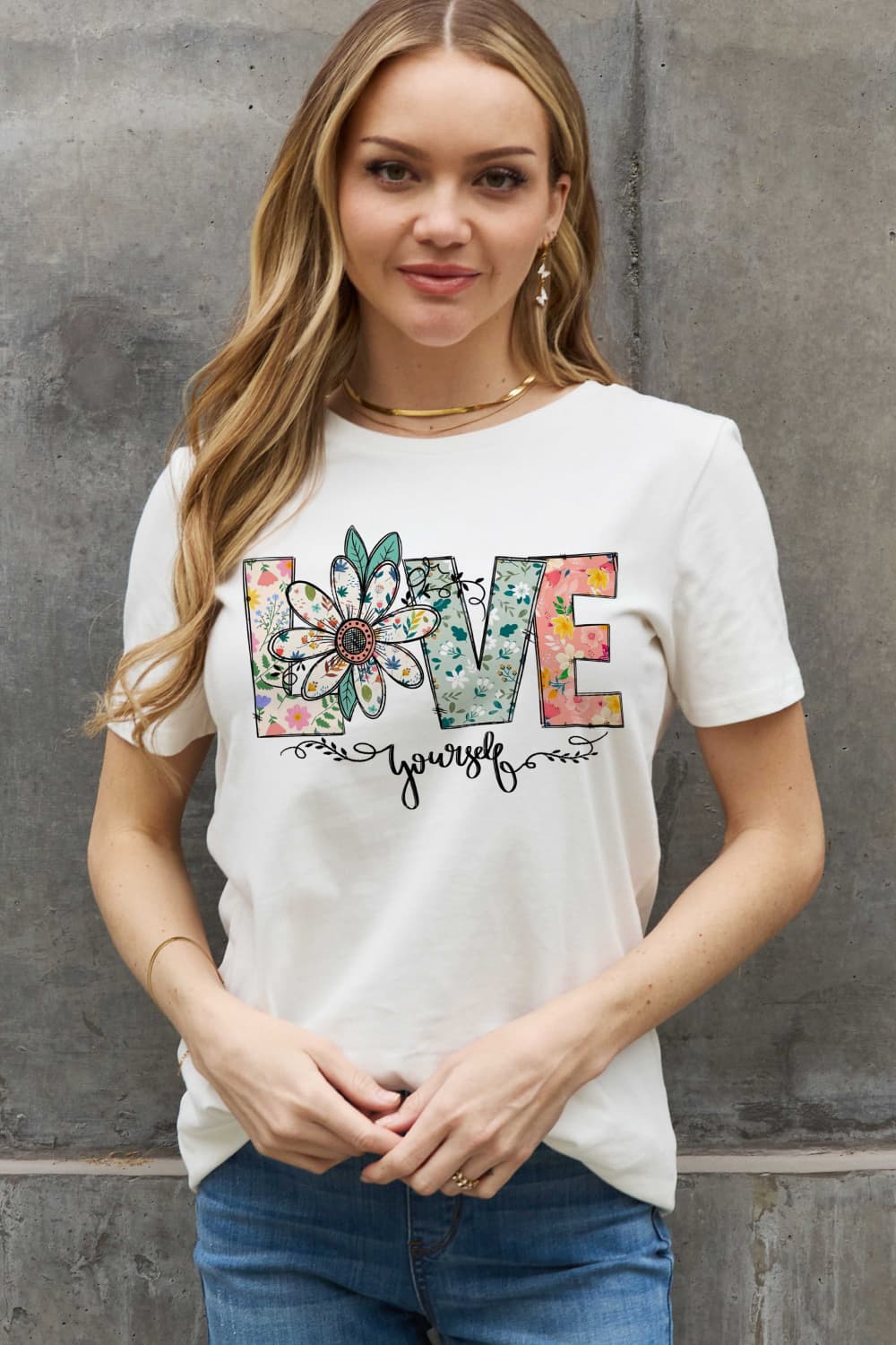 PREORDER- Simply Love Full Size LOVE YOURSELF Graphic Cotton Tee