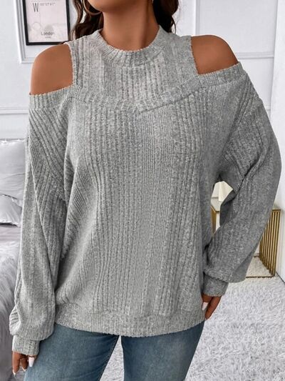 PREORDER- Round Neck Cold Shoulder Sweater