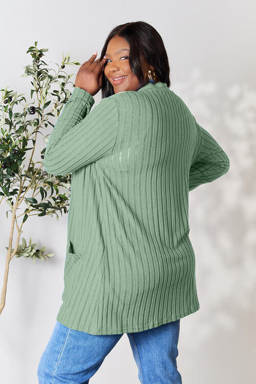 Basic Bae Full Size Ribbed Open Front Cardigan with Pockets