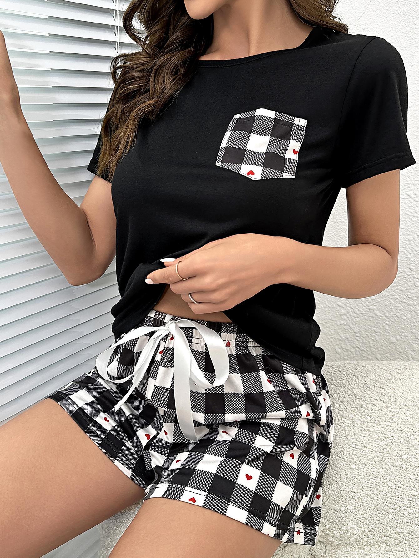 PREORDER- Plaid Heart Top and Shorts Lounge Set