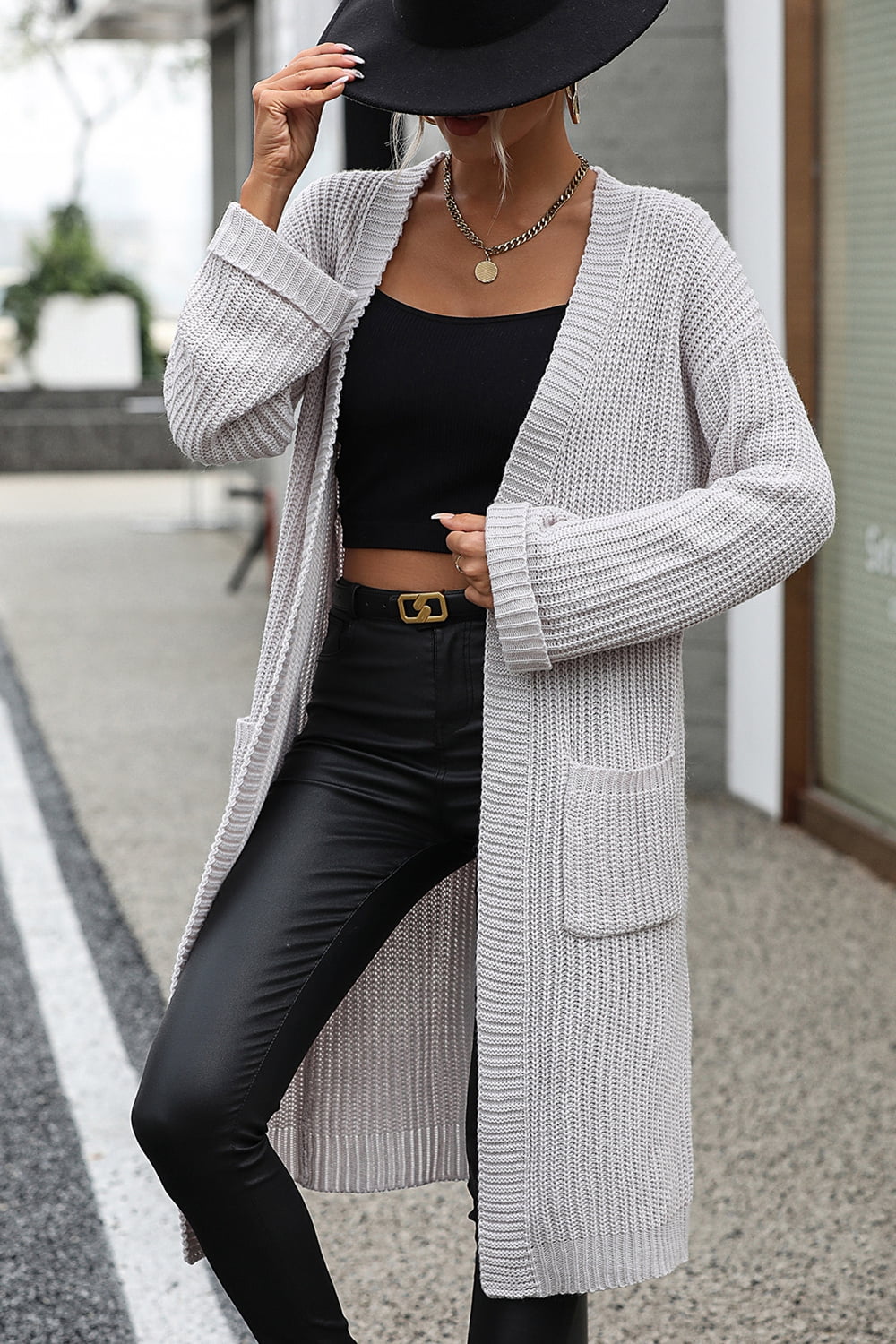 PREORDER- Dropped Shoulder Long Sleeve Cardigan with Pocket