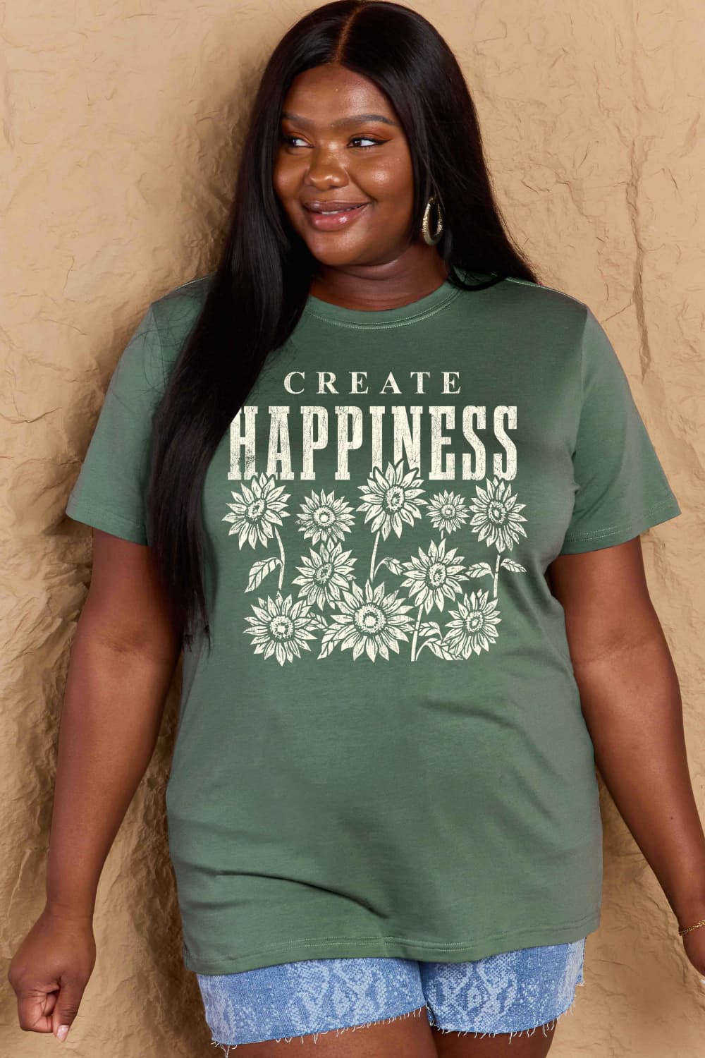 PREORDER- Simply Love Full Size CREATE HAPPINESS Graphic Cotton T-Shirt