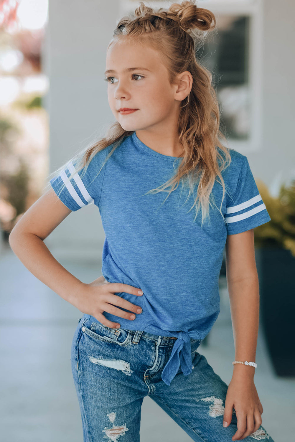 PREORDER- Girls Striped Tie Front T-Shirt