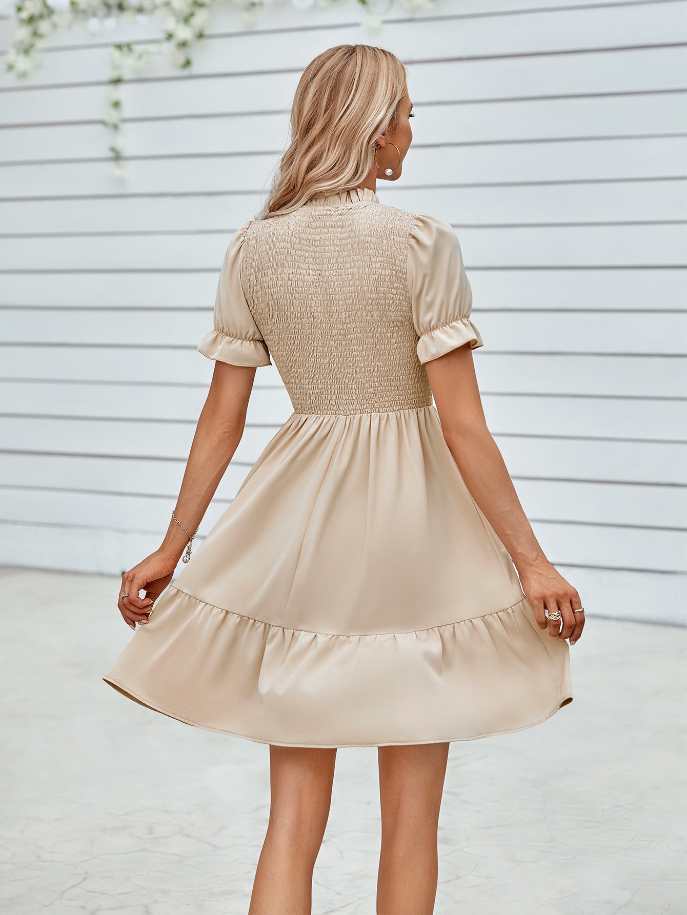 PREORDER- Smocked Short Flounce Sleeve Dress