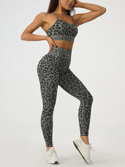 PREORDER- Leopard Crisscross Top and Leggings Active Set