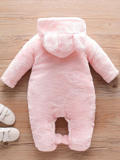 PREORDER- Baby Rabbit Decor Long Sleeve Hooded Snapped Jumpsuit