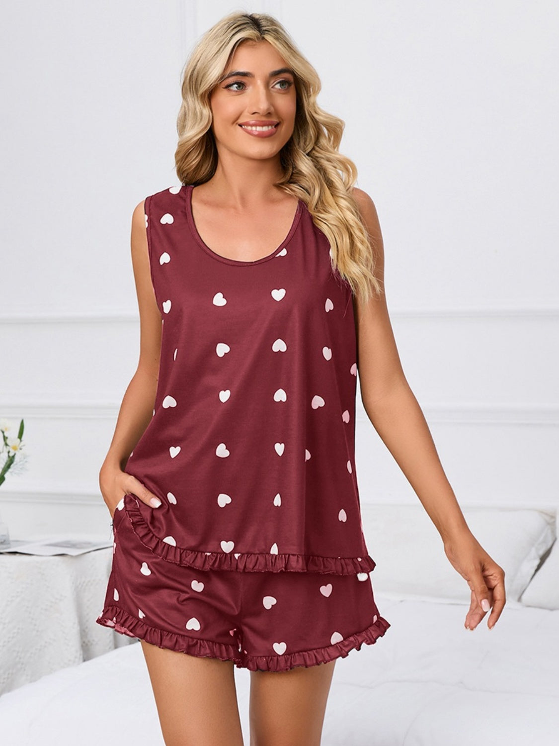 PREORDER- Heart Scoop Neck Tank and Shorts Lounge Set