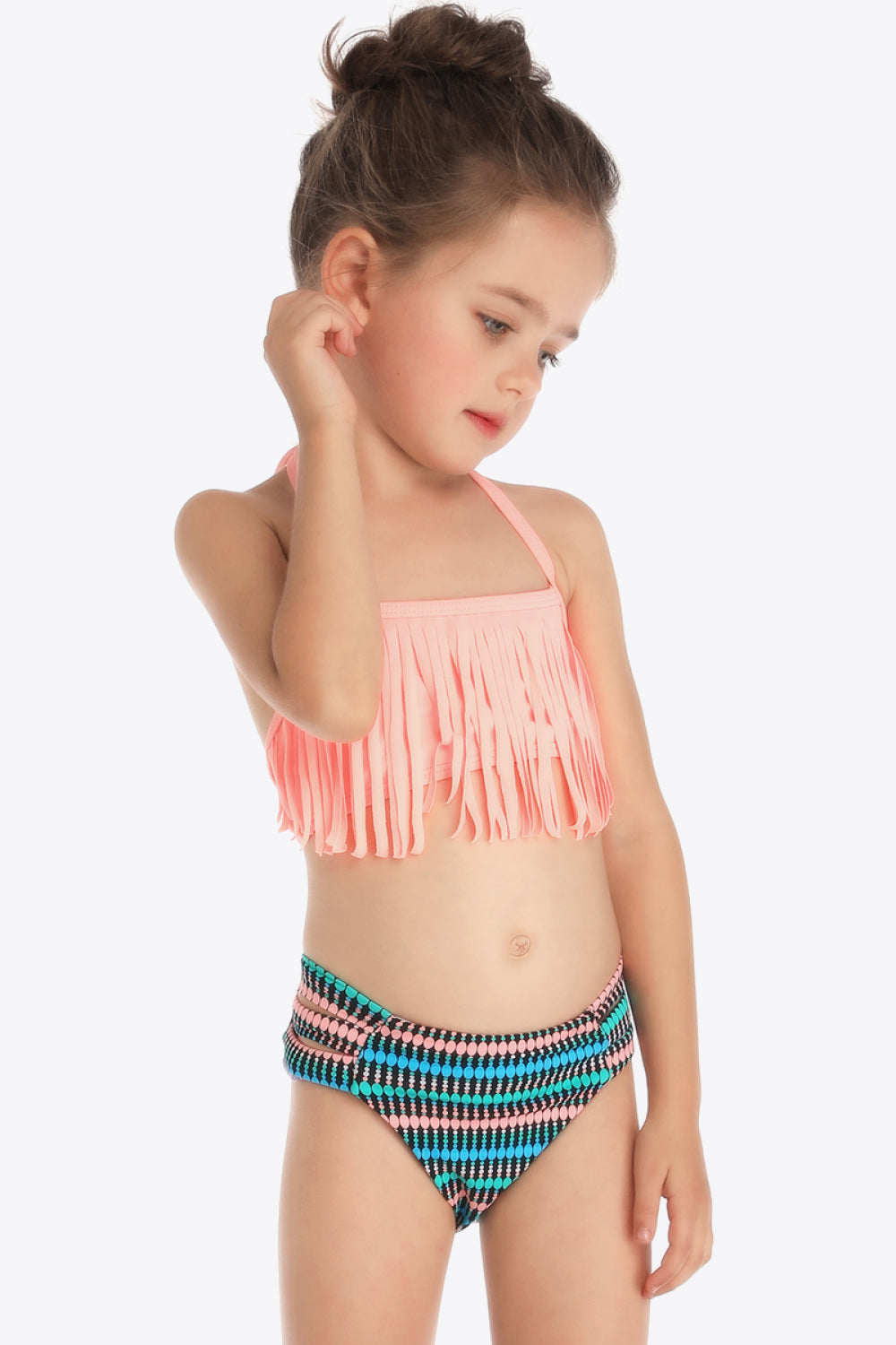 PREORDER- Printed Halter Neck Fringed Two-Piece Swim Set